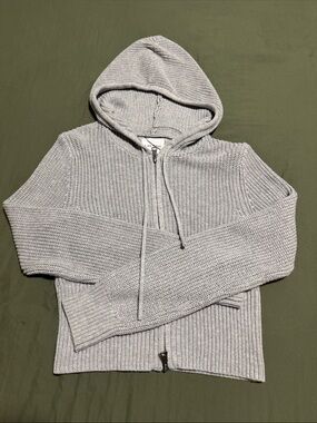 Pink Rose Light Gray Hooded Zip-Up Knit Sweater